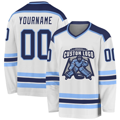 Usa Hockey Jersey, Custom White Navy Light Blue Hockey Jersey, Team Hockey Jerseys