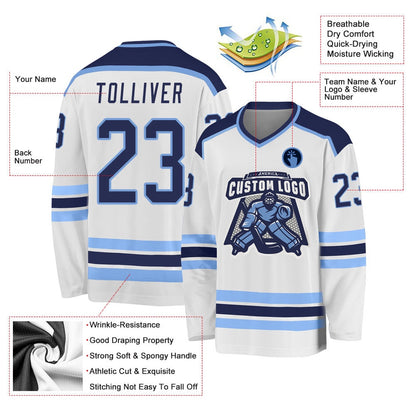 Usa Hockey Jersey, Custom White Navy Light Blue Hockey Jersey, Team Hockey Jerseys