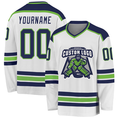 Usa Hockey Jersey, Custom White Navy Neon Green 1 Hockey Jersey, Team Hockey Jerseys