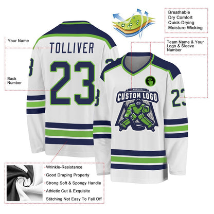 Usa Hockey Jersey, Custom White Navy Neon Green 1 Hockey Jersey, Team Hockey Jerseys