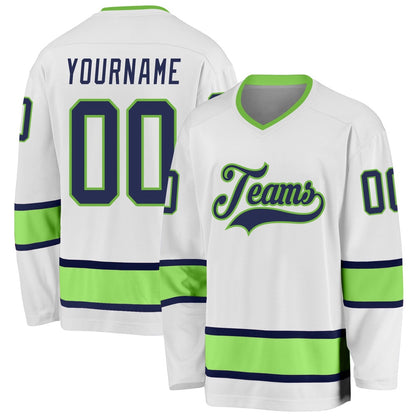 Usa Hockey Jersey, Custom White Navy Neon Green Hockey Jersey, Team Hockey Jerseys