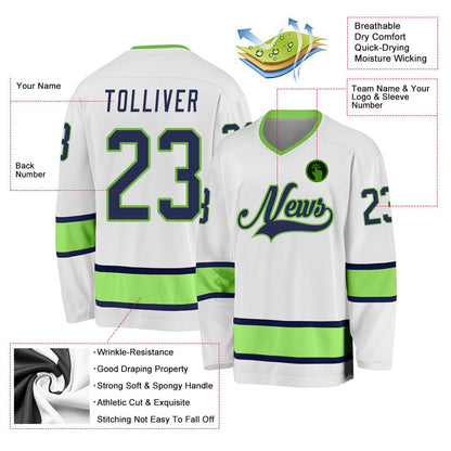 Usa Hockey Jersey, Custom White Navy Neon Green Hockey Jersey, Team Hockey Jerseys