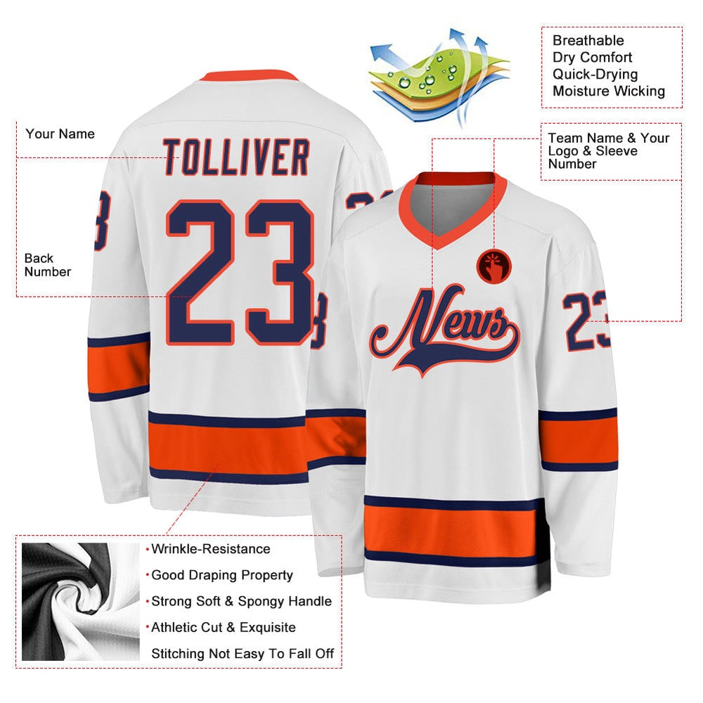 Usa Hockey Jersey, Custom White Navy Orange 1 Hockey Jersey, Team Hockey Jerseys