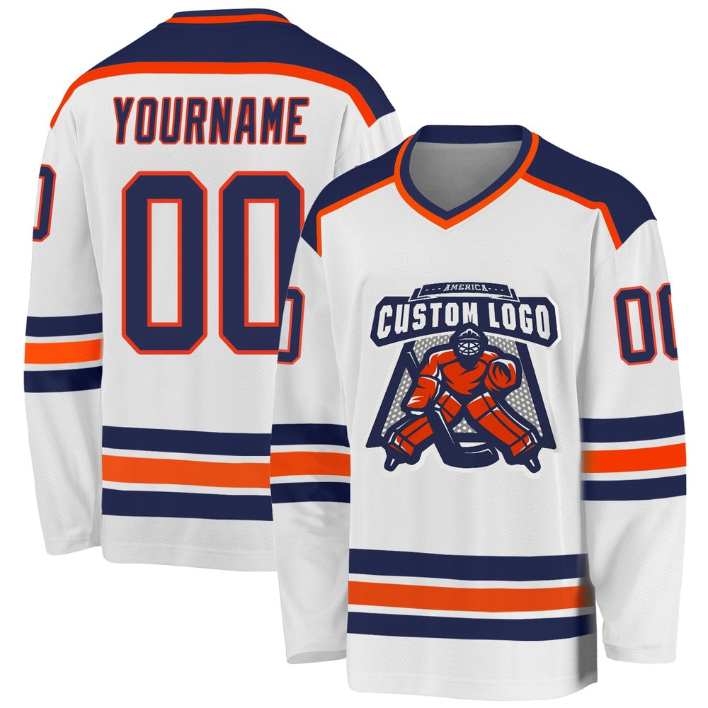 Usa Hockey Jersey, Custom White Navy Orange Hockey Jersey, Team Hockey Jerseys