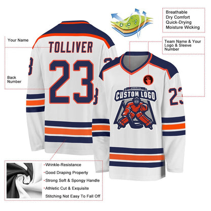 Usa Hockey Jersey, Custom White Navy Orange Hockey Jersey, Team Hockey Jerseys
