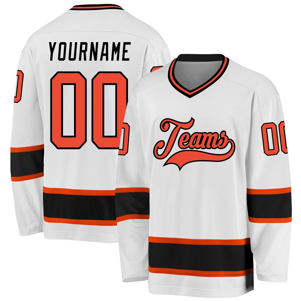 Usa Hockey Jersey, Custom White Orange Black Hockey Jersey, Team Hockey Jerseys