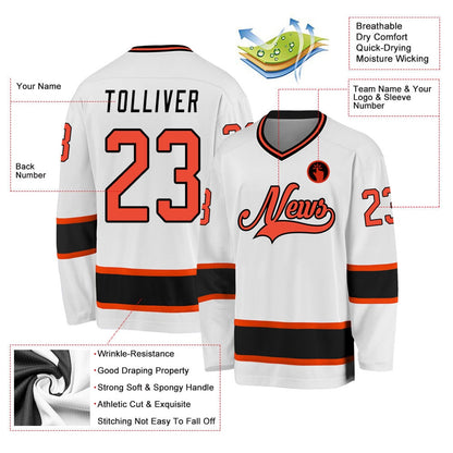 Usa Hockey Jersey, Custom White Orange Black Hockey Jersey, Team Hockey Jerseys