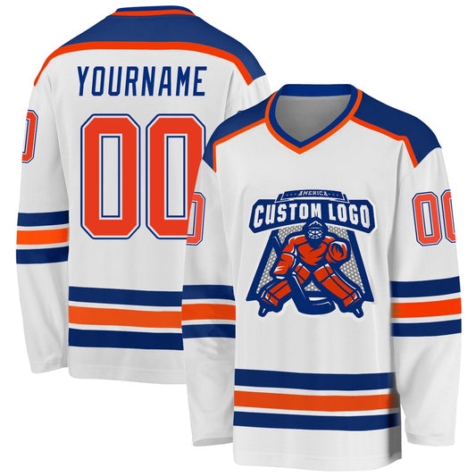 Usa Hockey Jersey, Custom White Orange Royal Hockey Jersey, Team Hockey Jerseys