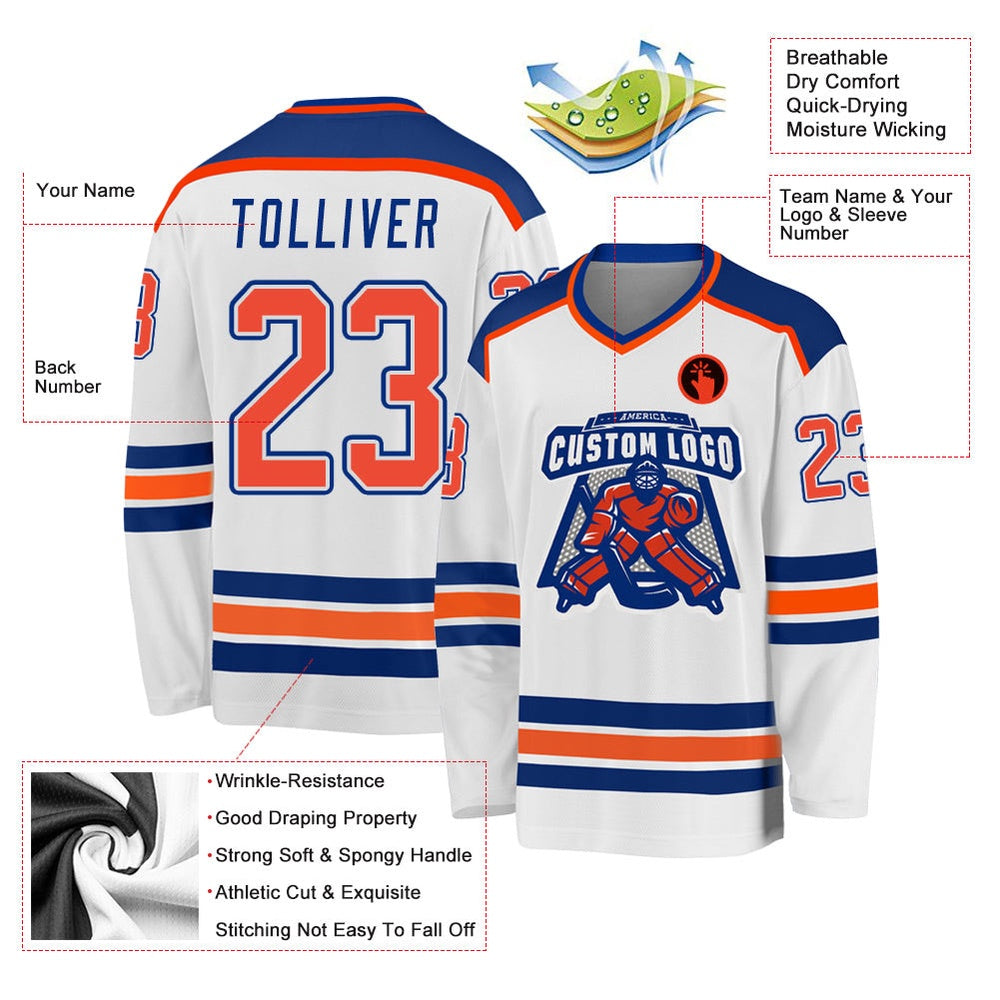 Usa Hockey Jersey, Custom White Orange Royal Hockey Jersey, Team Hockey Jerseys