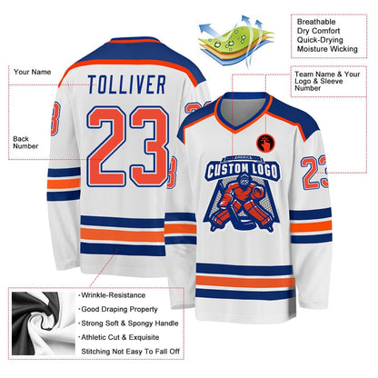 Usa Hockey Jersey, Custom White Orange Royal Hockey Jersey, Team Hockey Jerseys