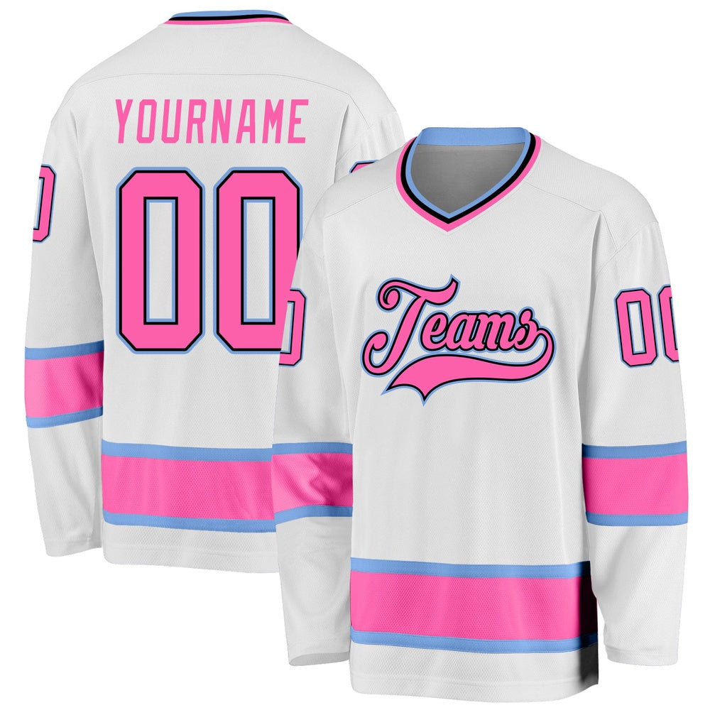 Usa Hockey Jersey, Custom White Pink Light Blue 1 Hockey Jersey, Team Hockey Jerseys
