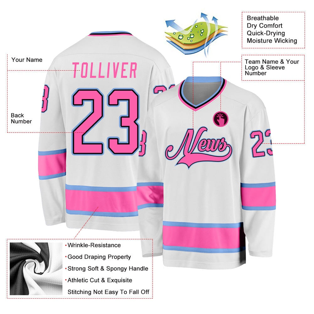 Usa Hockey Jersey, Custom White Pink Light Blue 1 Hockey Jersey, Team Hockey Jerseys