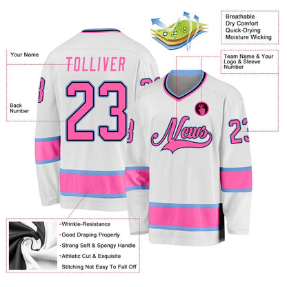 Usa Hockey Jersey, Custom White Pink Light Blue 1 Hockey Jersey, Team Hockey Jerseys