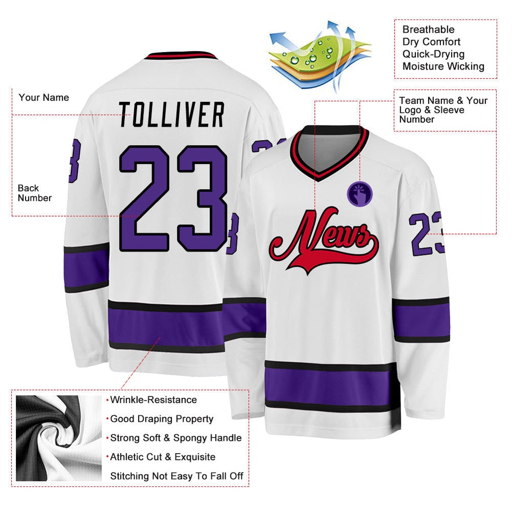 Usa Hockey Jersey, Custom White Purple Black 1 Hockey Jersey, Team Hockey Jerseys
