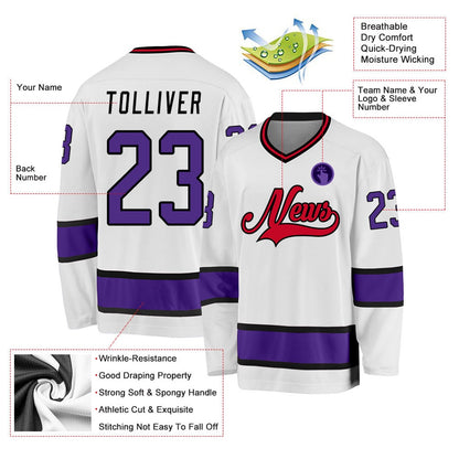 Usa Hockey Jersey, Custom White Purple Black 1 Hockey Jersey, Team Hockey Jerseys