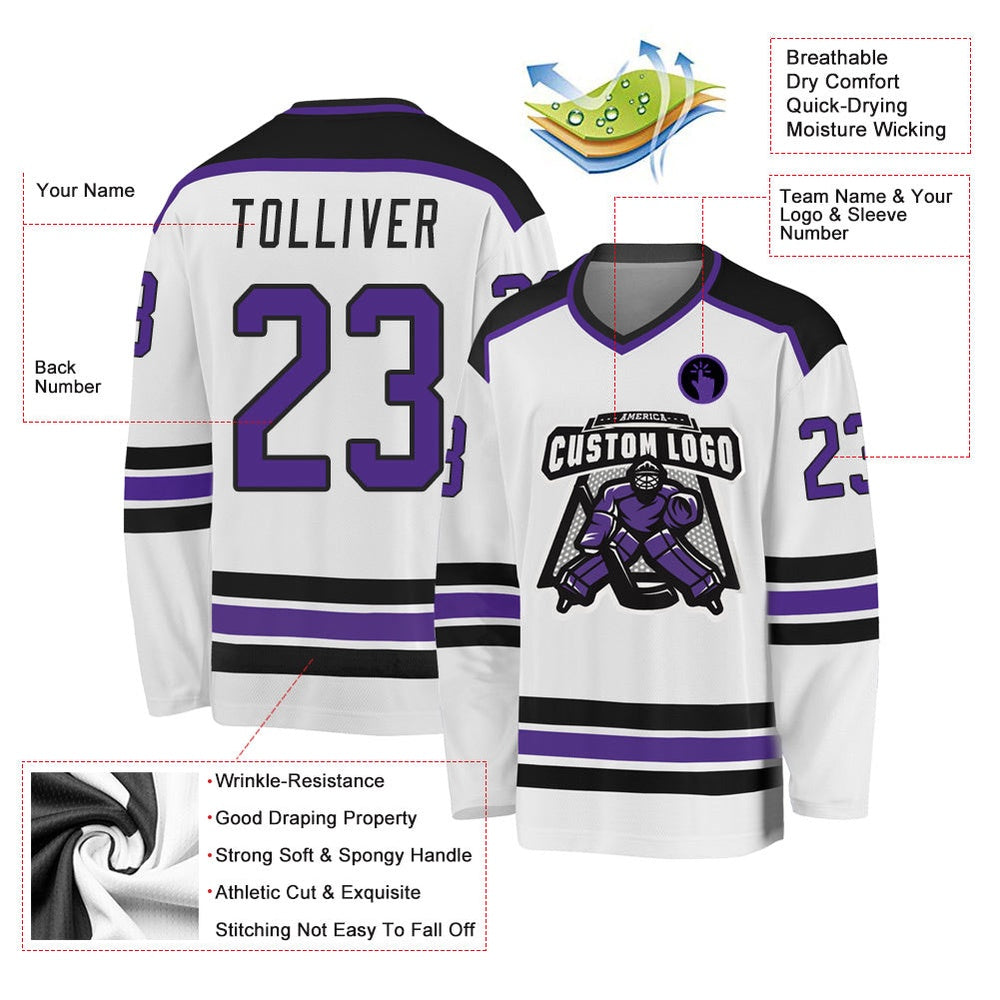Usa Hockey Jersey, Custom White Purple Black Hockey Jersey, Team Hockey Jerseys