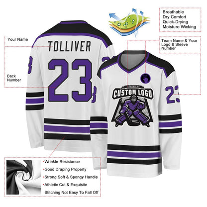 Usa Hockey Jersey, Custom White Purple Black Hockey Jersey, Team Hockey Jerseys