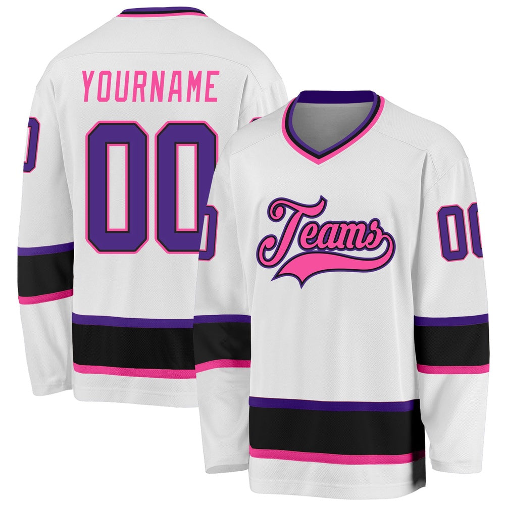 Usa Hockey Jersey, Custom White Purple Black Pink Hockey Jersey, Team Hockey Jerseys