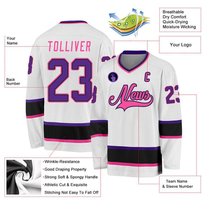 Usa Hockey Jersey, Custom White Purple Black Pink Hockey Jersey, Team Hockey Jerseys
