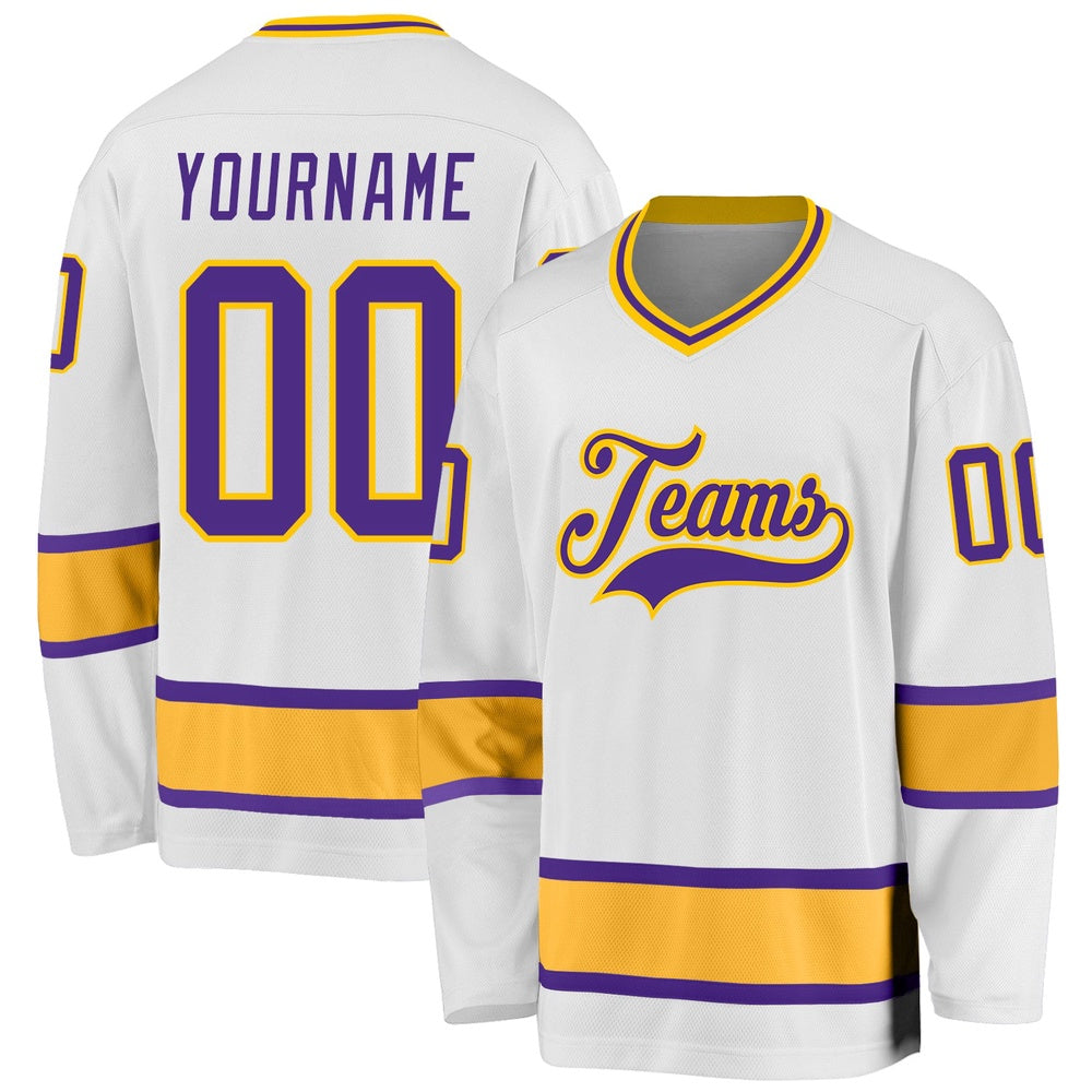 Usa Hockey Jersey, Custom White Purple Gold 1 Hockey Jersey, Team Hockey Jerseys