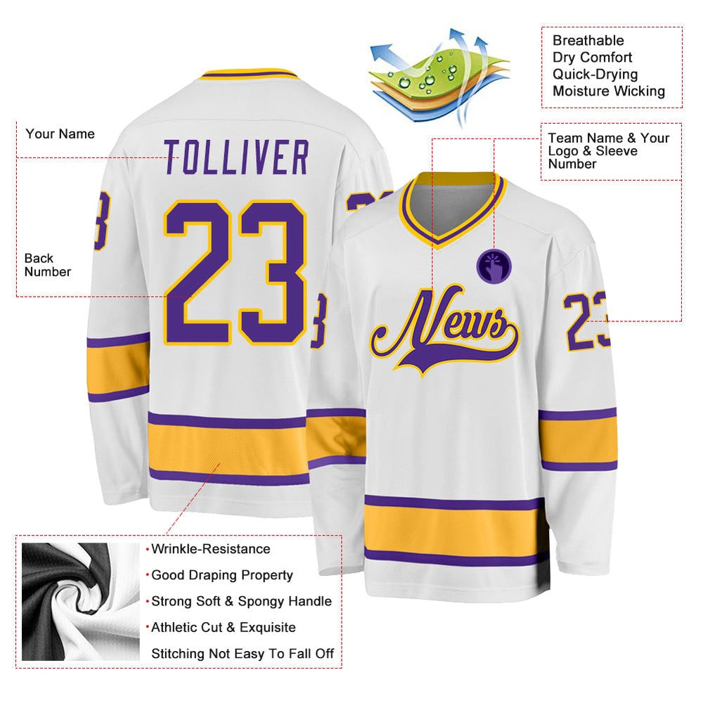 Usa Hockey Jersey, Custom White Purple Gold 1 Hockey Jersey, Team Hockey Jerseys