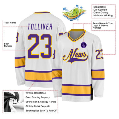 Usa Hockey Jersey, Custom White Purple Gold 1 Hockey Jersey, Team Hockey Jerseys