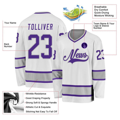 Usa Hockey Jersey, Custom White Purple Gray 1 Hockey Jersey, Team Hockey Jerseys