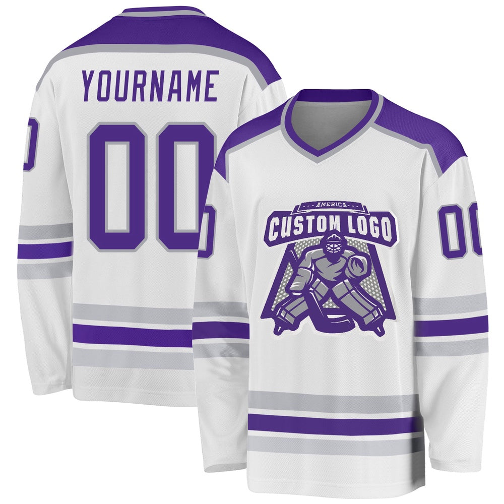 Usa Hockey Jersey, Custom White Purple Gray Hockey Jersey, Team Hockey Jerseys