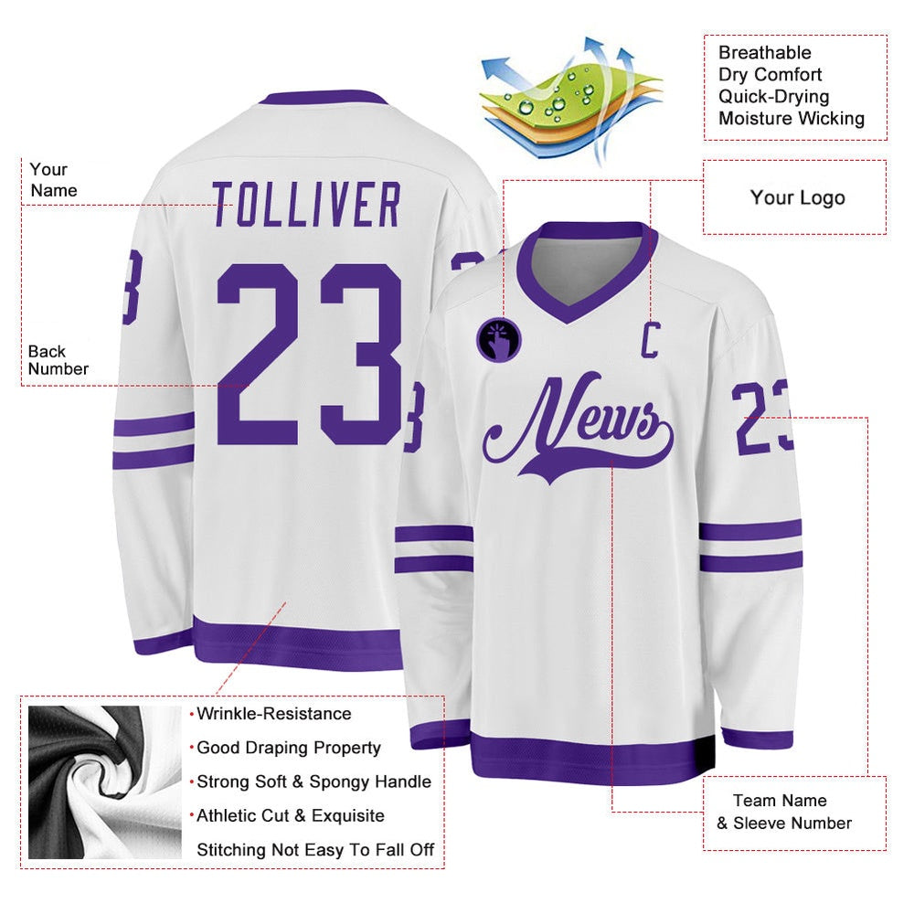 Usa Hockey Jersey, Custom White Purple Hockey Jersey, Team Hockey Jerseys