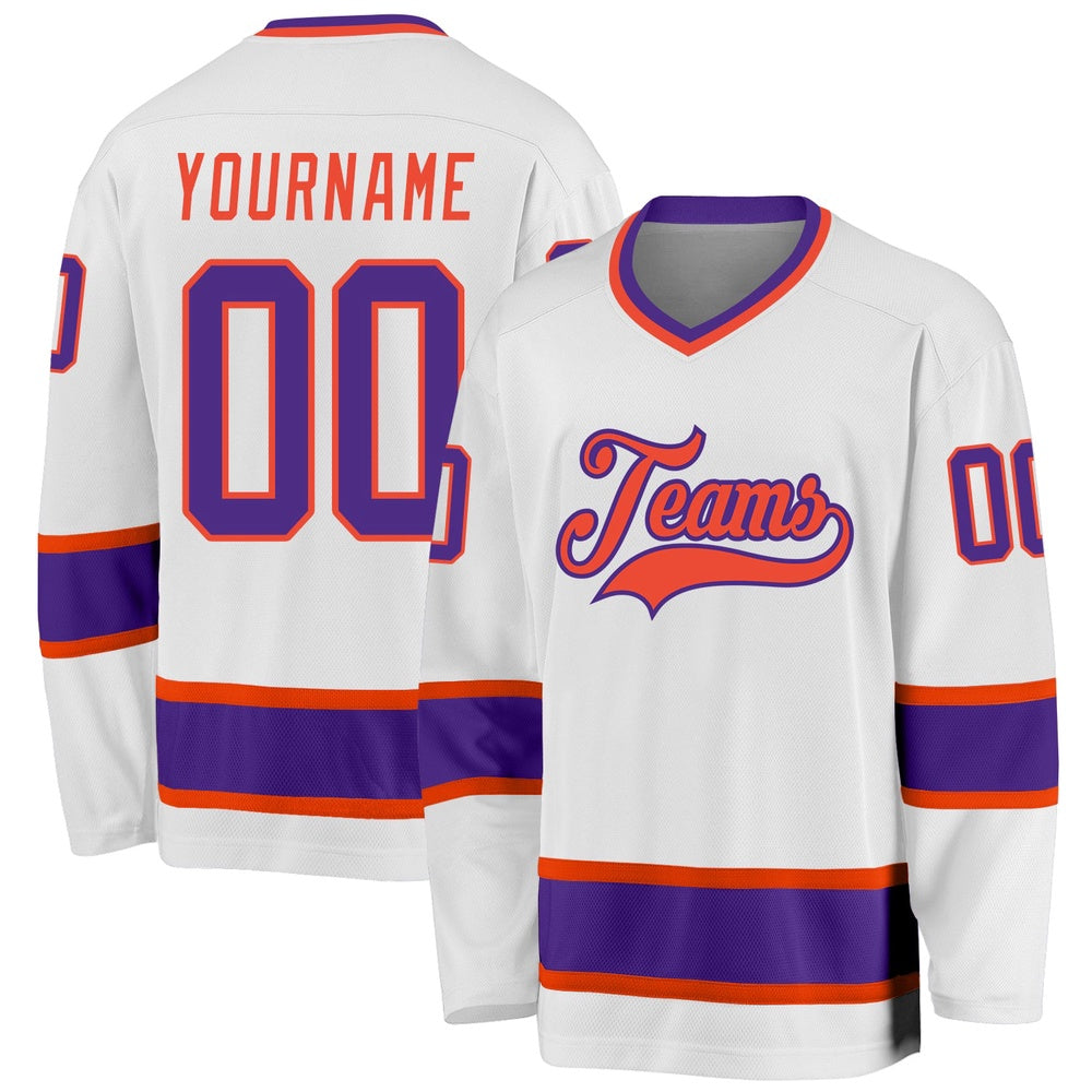 Usa Hockey Jersey, Custom White Purple Orange 1 Hockey Jersey, Team Hockey Jerseys
