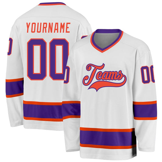 Usa Hockey Jersey, Custom White Purple Orange 1 Hockey Jersey, Team Hockey Jerseys