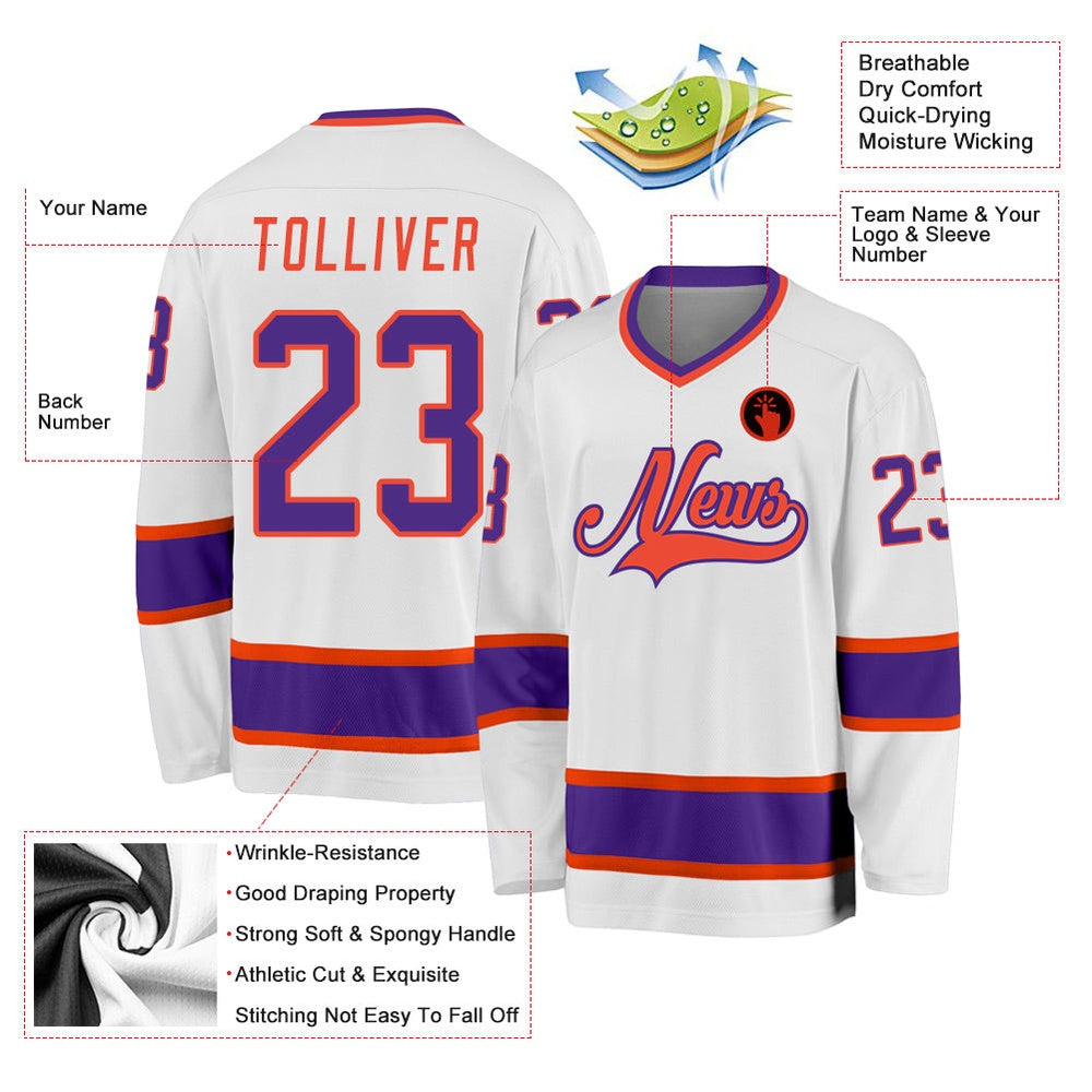 Usa Hockey Jersey, Custom White Purple Orange 1 Hockey Jersey, Team Hockey Jerseys