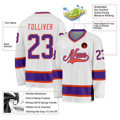 Usa Hockey Jersey, Custom White Purple Orange 1 Hockey Jersey, Team Hockey Jerseys
