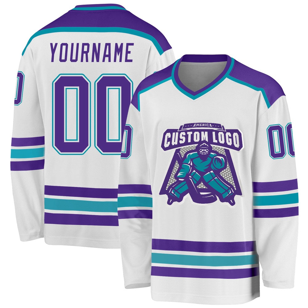 Usa Hockey Jersey, Custom White Purple Teal 1 Hockey Jersey, Team Hockey Jerseys