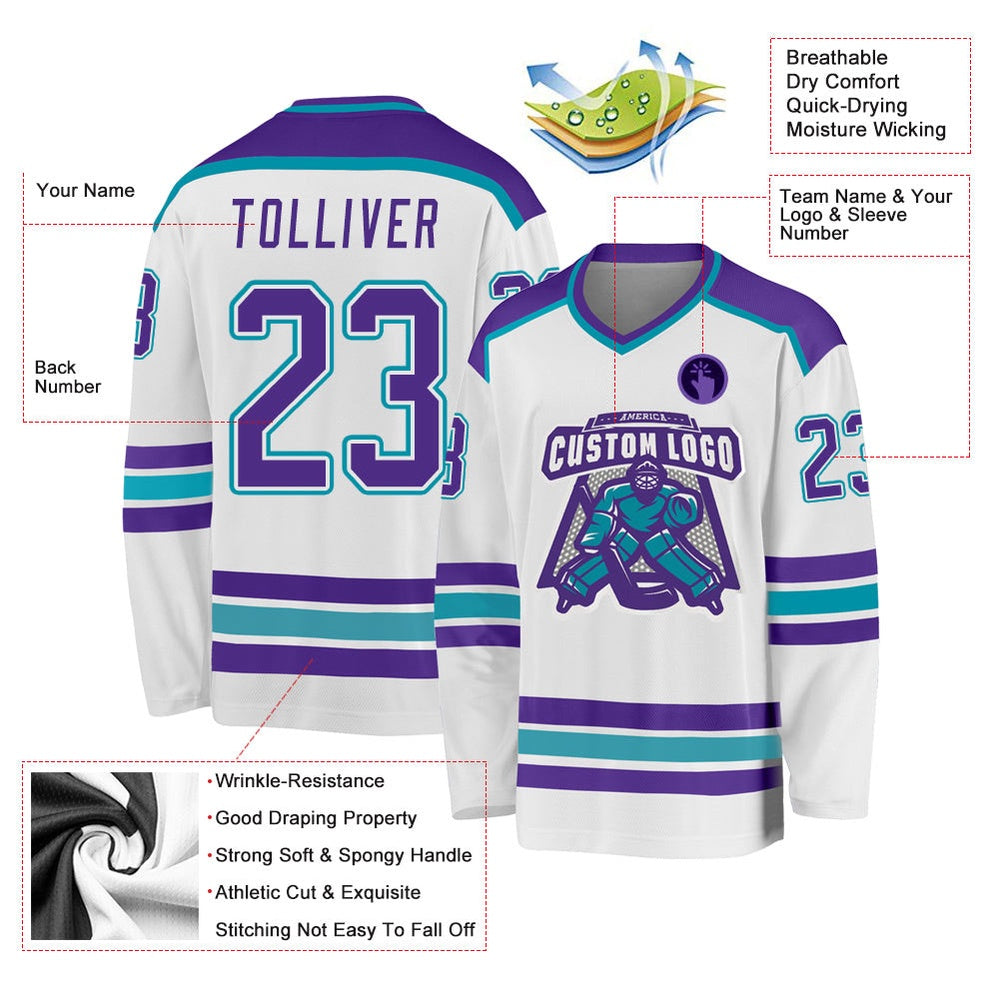 Usa Hockey Jersey, Custom White Purple Teal 1 Hockey Jersey, Team Hockey Jerseys