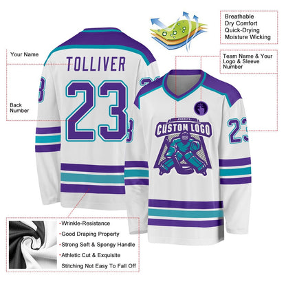 Usa Hockey Jersey, Custom White Purple Teal 1 Hockey Jersey, Team Hockey Jerseys