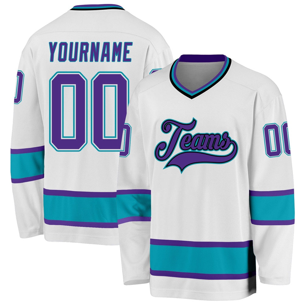 Usa Hockey Jersey, Custom White Purple Teal Hockey Jersey, Team Hockey Jerseys