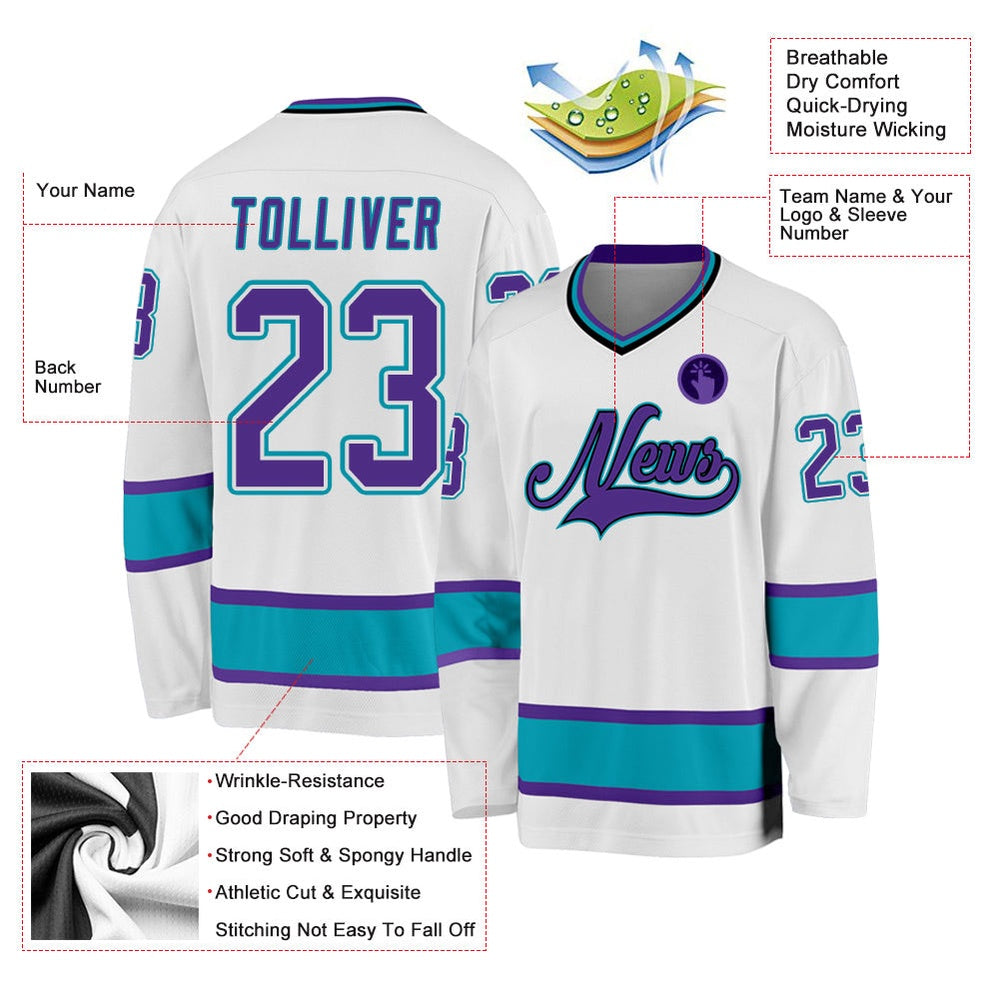 Usa Hockey Jersey, Custom White Purple Teal Hockey Jersey, Team Hockey Jerseys
