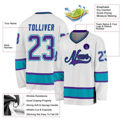 Usa Hockey Jersey, Custom White Purple Teal Hockey Jersey, Team Hockey Jerseys