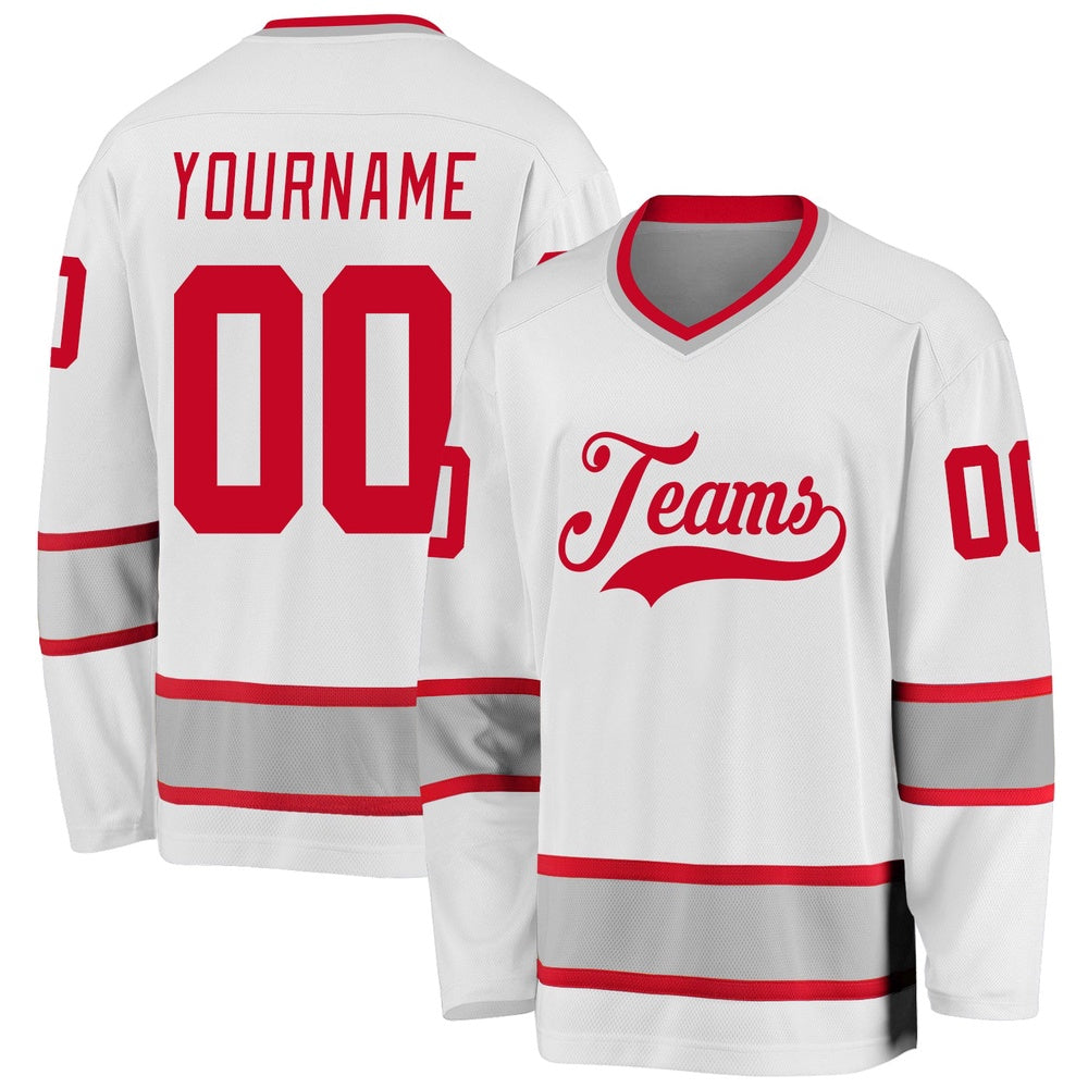 Usa Hockey Jersey, Custom White Red Gray Hockey Jersey, Team Hockey Jerseys