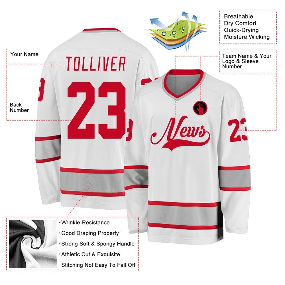 Usa Hockey Jersey, Custom White Red Gray Hockey Jersey, Team Hockey Jerseys