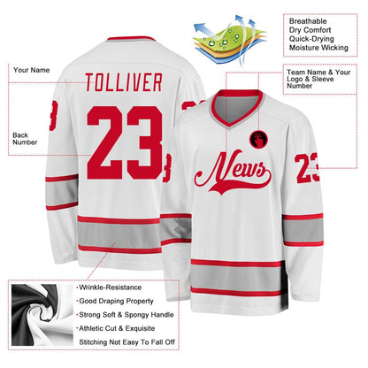 Usa Hockey Jersey, Custom White Red Gray Hockey Jersey, Team Hockey Jerseys