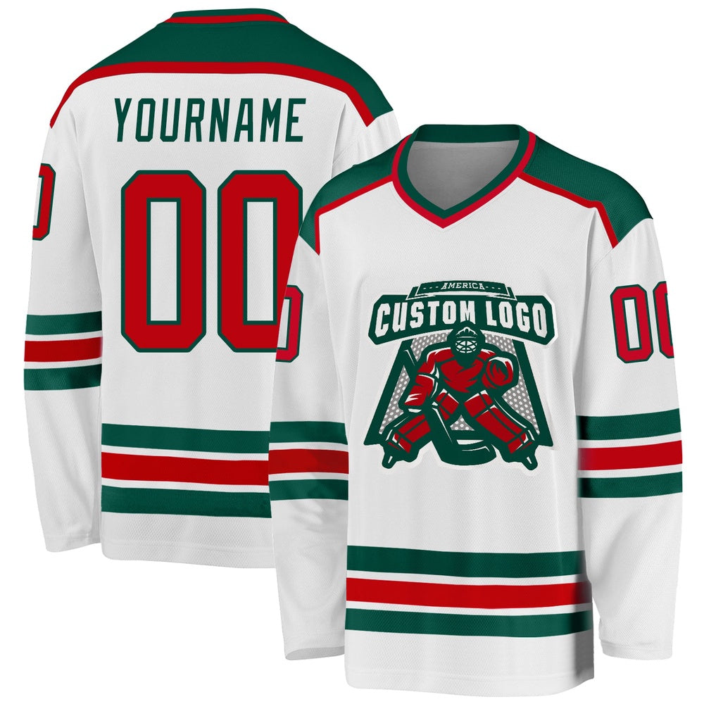 Usa Hockey Jersey, Custom White Red Green 1 Hockey Jersey, Team Hockey Jerseys