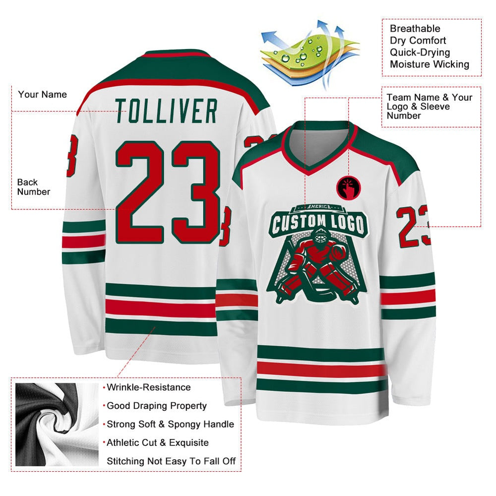 Usa Hockey Jersey, Custom White Red Green 1 Hockey Jersey, Team Hockey Jerseys
