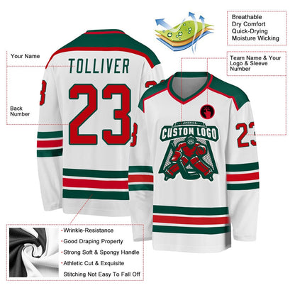 Usa Hockey Jersey, Custom White Red Green 1 Hockey Jersey, Team Hockey Jerseys