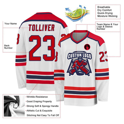 Usa Hockey Jersey, Custom White Red Navy Hockey Jersey, Team Hockey Jerseys