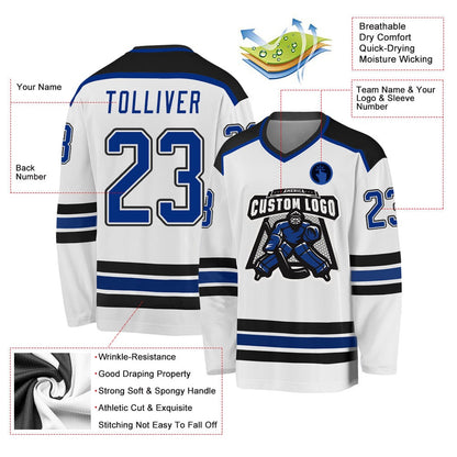 Usa Hockey Jersey, Custom White Royal Black Hockey Jersey, Team Hockey Jerseys