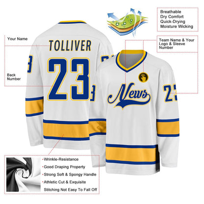 Usa Hockey Jersey, Custom White Royal Gold 1 Hockey Jersey, Team Hockey Jerseys