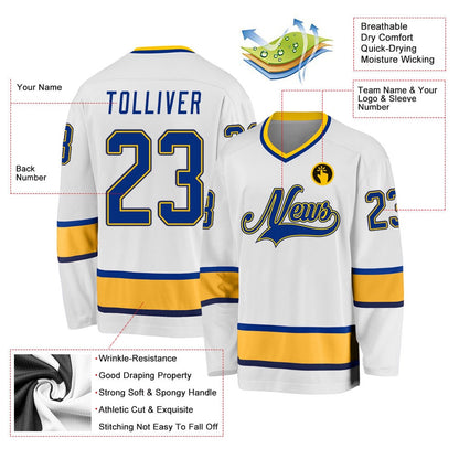 Usa Hockey Jersey, Custom White Royal Gold Hockey Jersey, Team Hockey Jerseys