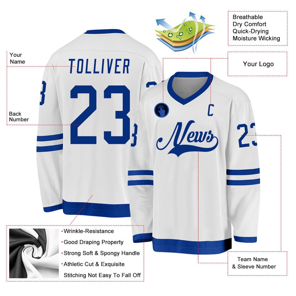 Usa Hockey Jersey, Custom White Royal Hockey Jersey, Team Hockey Jerseys